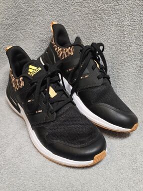 adidas BIG KIDS *Black Athletic Sneakers with Leopard and Peach Accents